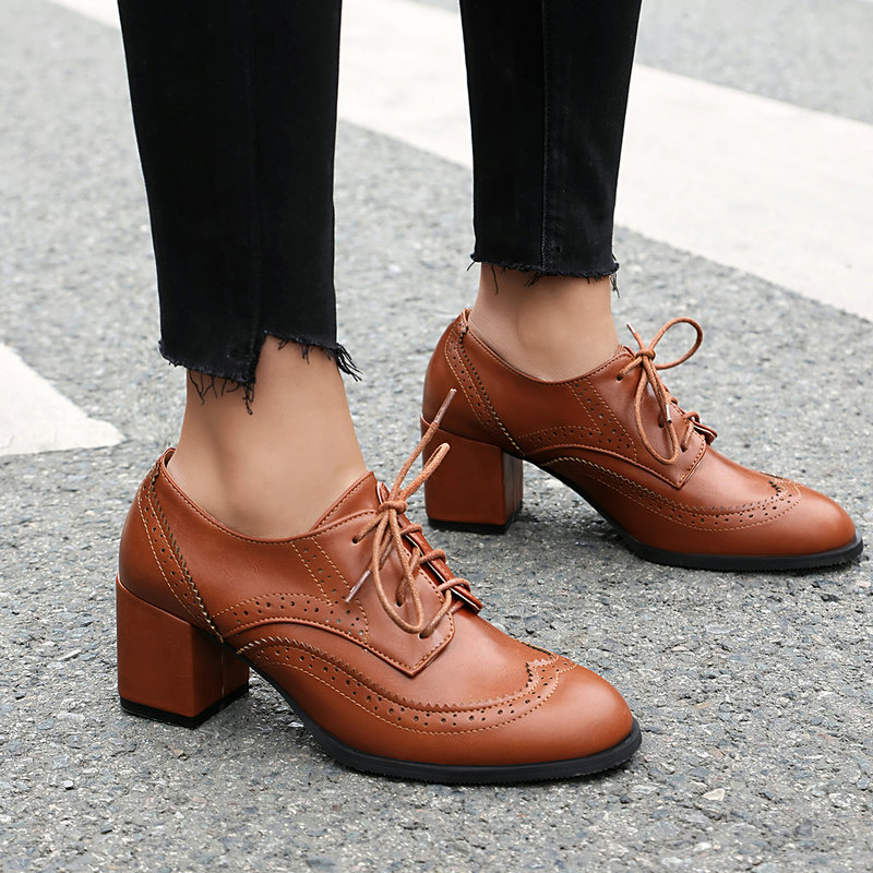 Oxford Lace Up Women - 플러스 사이즈 36-48 브라운 블랙 컬러