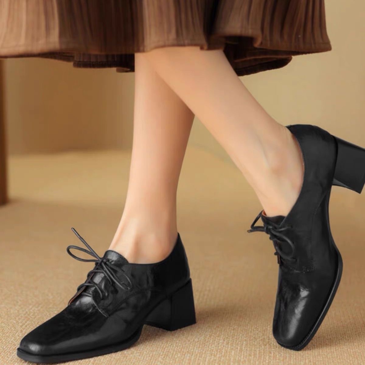 여성용 사각 앞코 레이스업 옥스퍼드 슈즈, 천연 가죽  - Oxford Lace Up Women 리뷰 및 가격