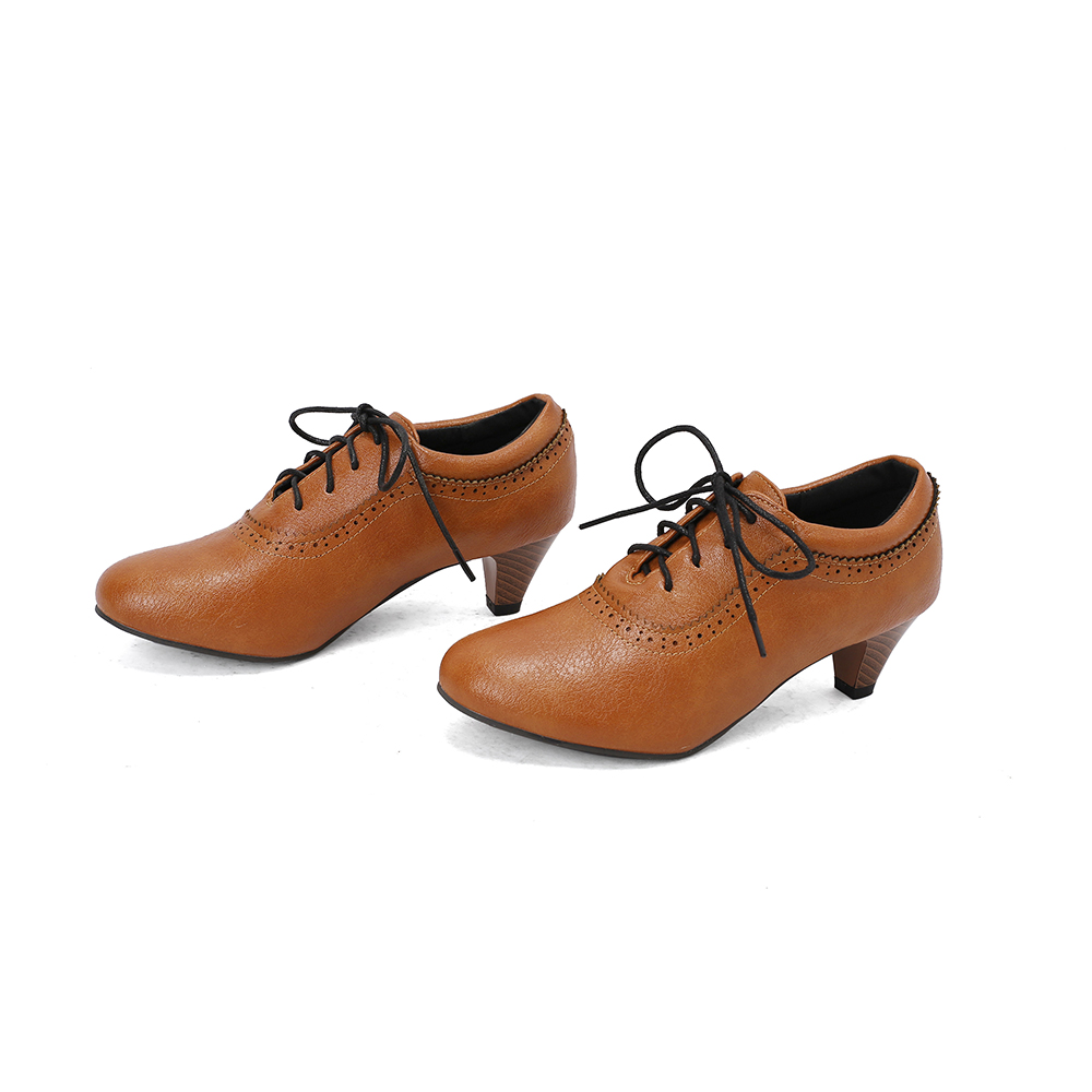 새로운 통기성 좋은 갈색과 노란색 여성용 펌프스, 패셔 - Oxford Lace Up Women 리뷰 및 가격