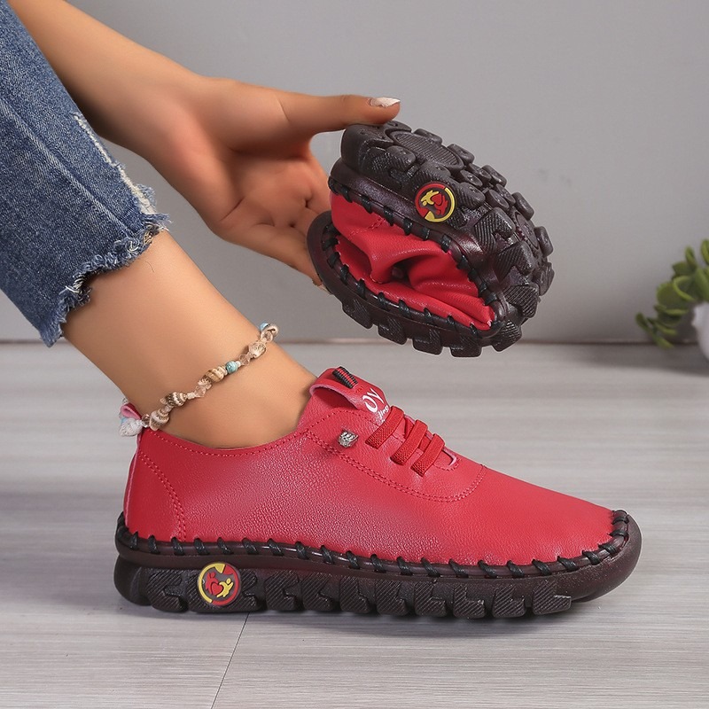 여성용 가죽 캐주얼 슈즈, 끈으로 묶는 스타일, 둥근  - Oxford Lace Up Women 리뷰 및 가격