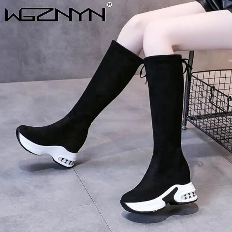 여성용 따뜻한 청키 플랫폼 롱 부츠, 레이스업 플록 무 - Knee High Boots Women 리뷰 및 가격